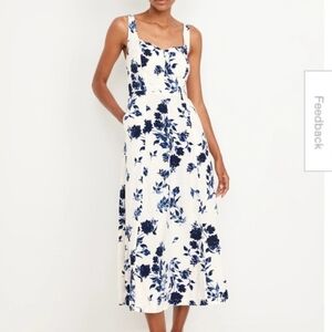 Old Navy Fit Flare Linen Blend Floral Smocked Midi Dress M Nwt